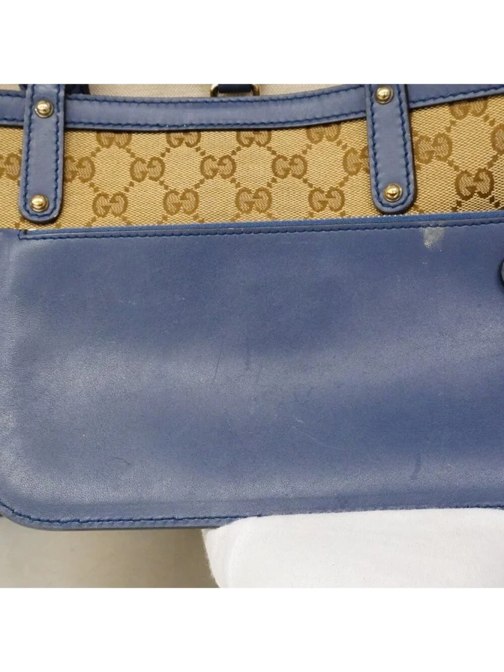 Gucci Tote GG Canvas Beige Blue Champagne Gold